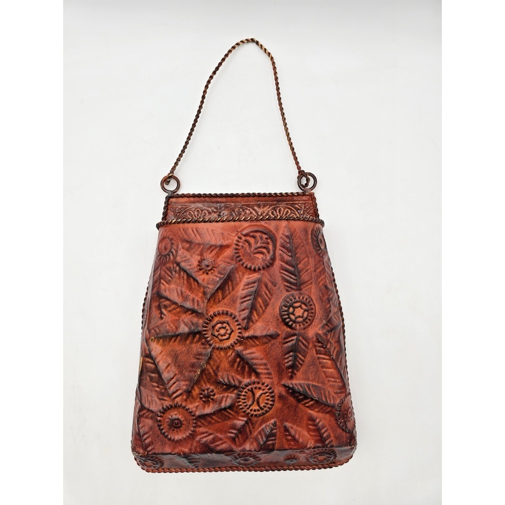 Metal Hanging‎ Wall Pocket Orange Floral Repousse Embossed